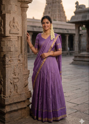 Lavender half saree lehenga viscose georgette zari checks