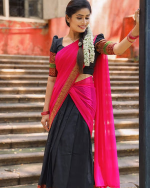 Pavadai dhavani Kanchi cotton with temple zari border