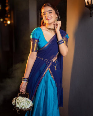Traditional langa voni turquoise navy South Indian style