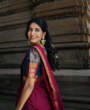 Traditional langa voni teal wine South Indian temple style