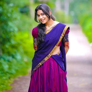 Traditional langa voni magenta blue South Indian style