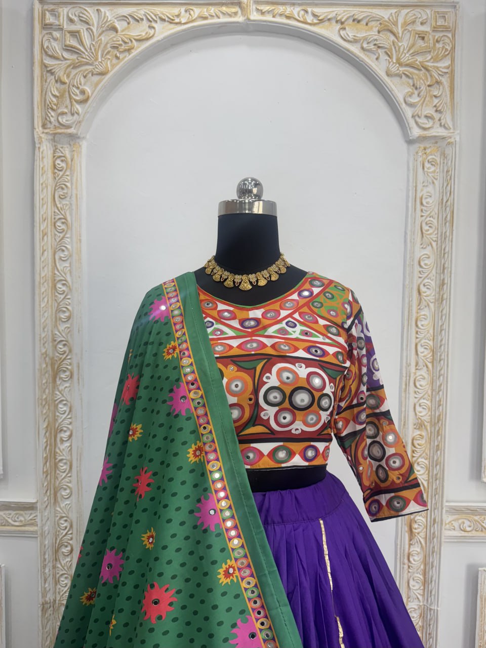 Purple Color Fancy Digital Print Real Mirror Work Navaratri Lehenga Choli