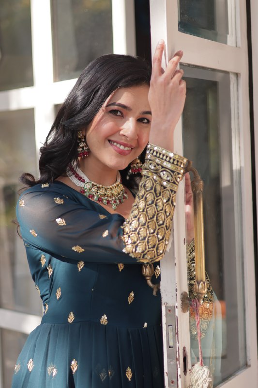 Teal Blue Faux Blooming With Embroidery Zari Sequins Work Gown