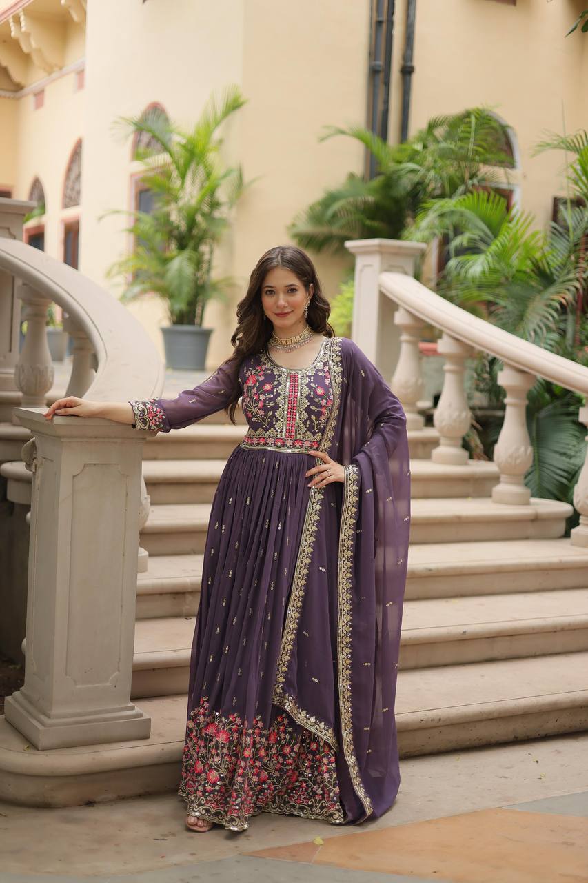 Lavender Faux Georgette With Rich Sequins Embroidered Work Sharara