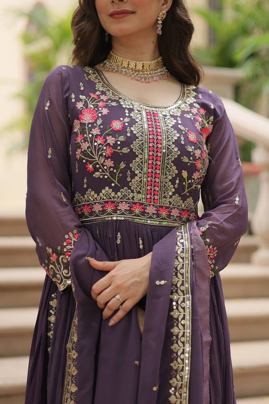 Lavender Faux Georgette With Rich Sequins Embroidered Work Sharara