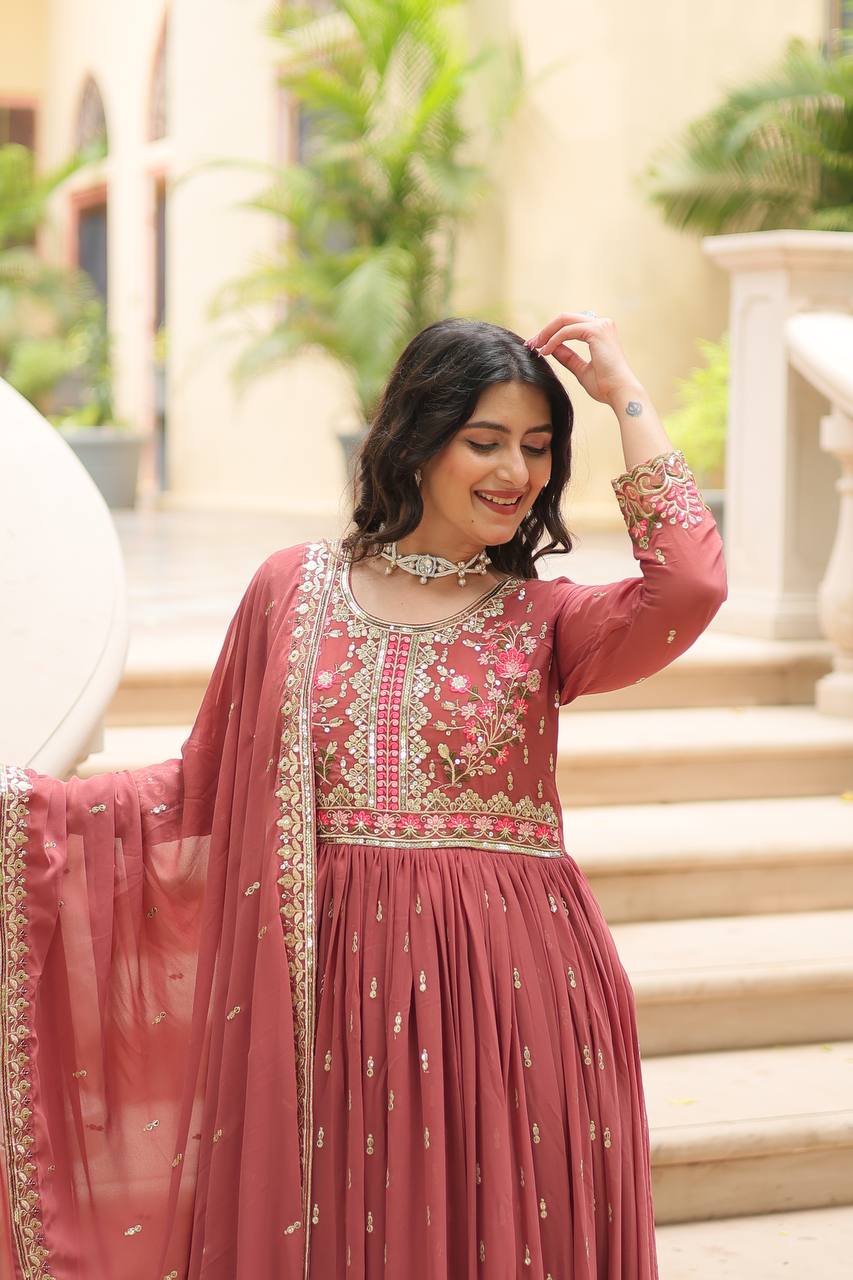 Peach Faux Georgette With Rich Sequins Embroidered Work Sharara