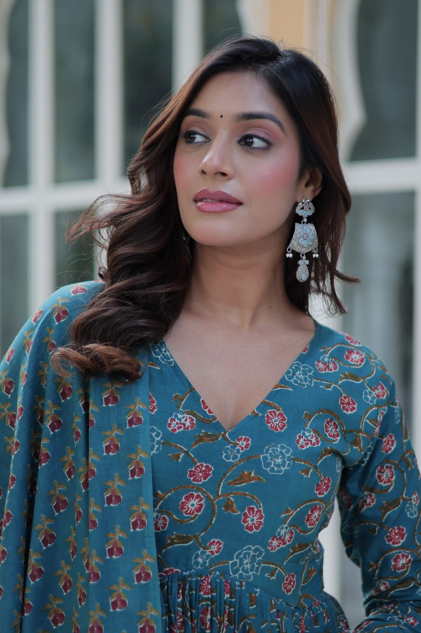 Rama Pure Cotton Readymade Kurti With Pant Dupatta Set