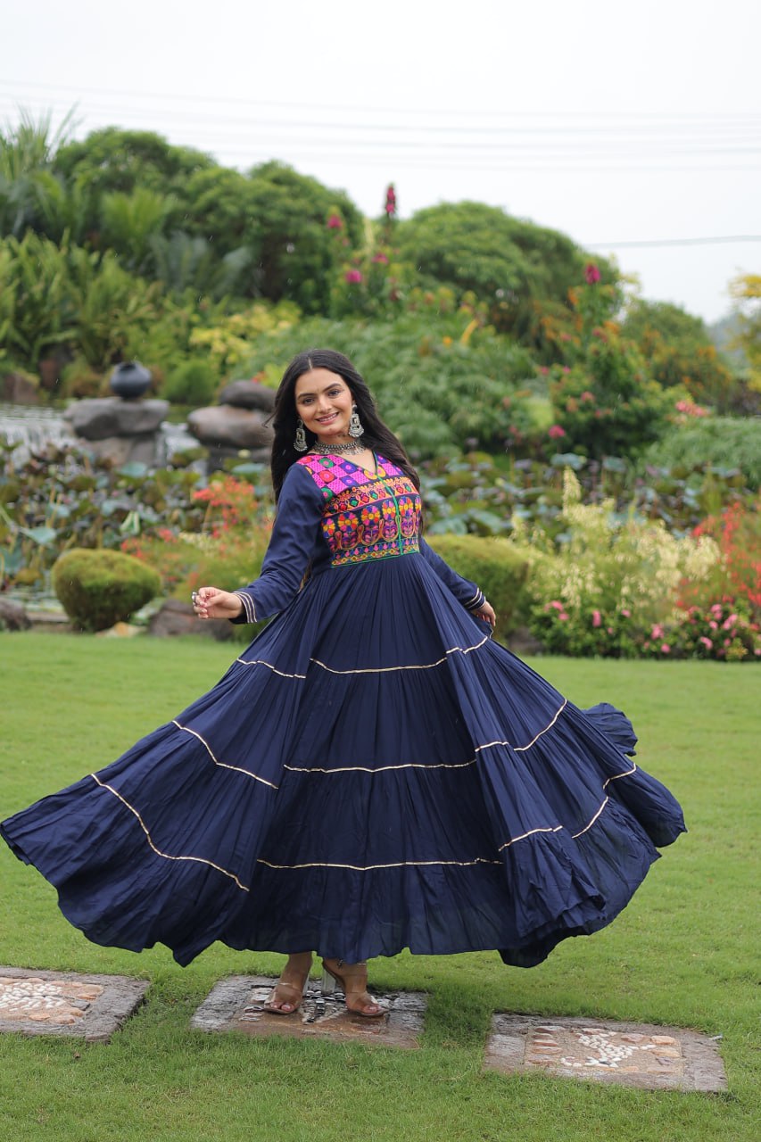Navy Blue Colored Reyon Attractive Navratri Special Gown