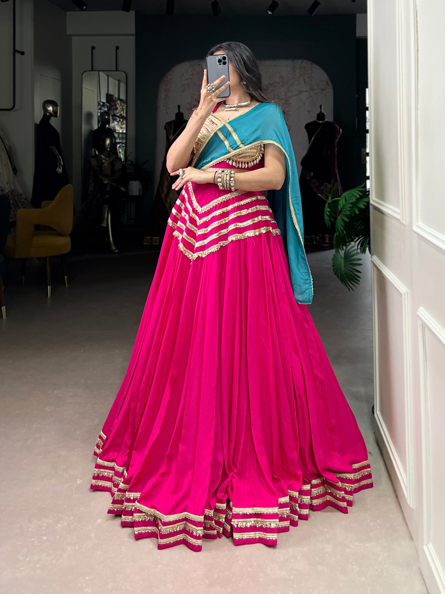 Pink Pure Rayon Sequins Lace With Kodi Work Navaratri Lehenga Choli