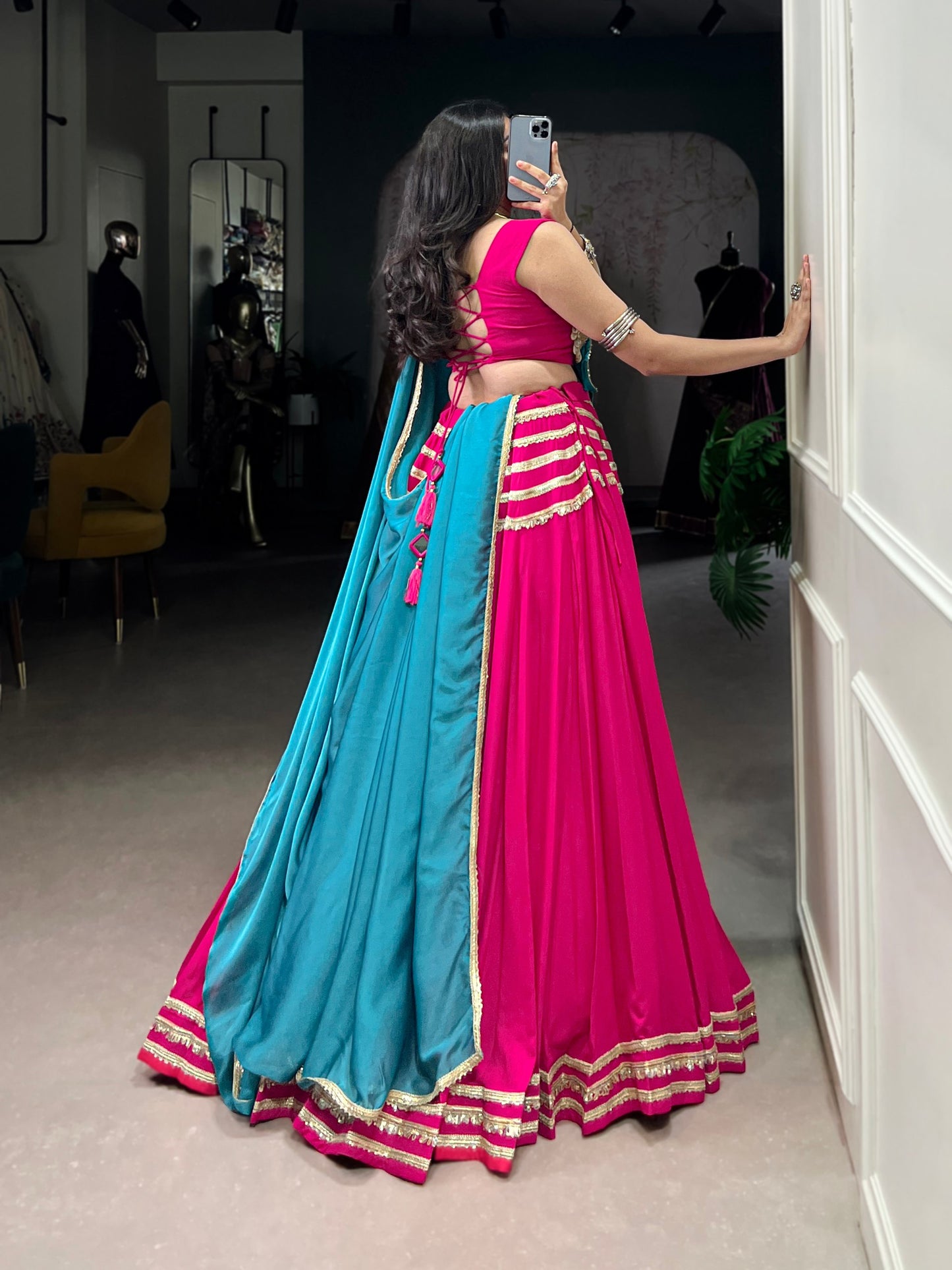Pink Pure Rayon Sequins Lace With Kodi Work Navaratri Lehenga Choli
