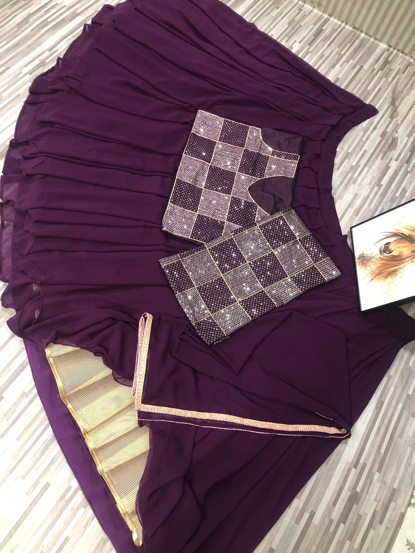 Wine Georgette Heavy Embroidery Thread Sequence Zari Work Semi Stitch Lehenga