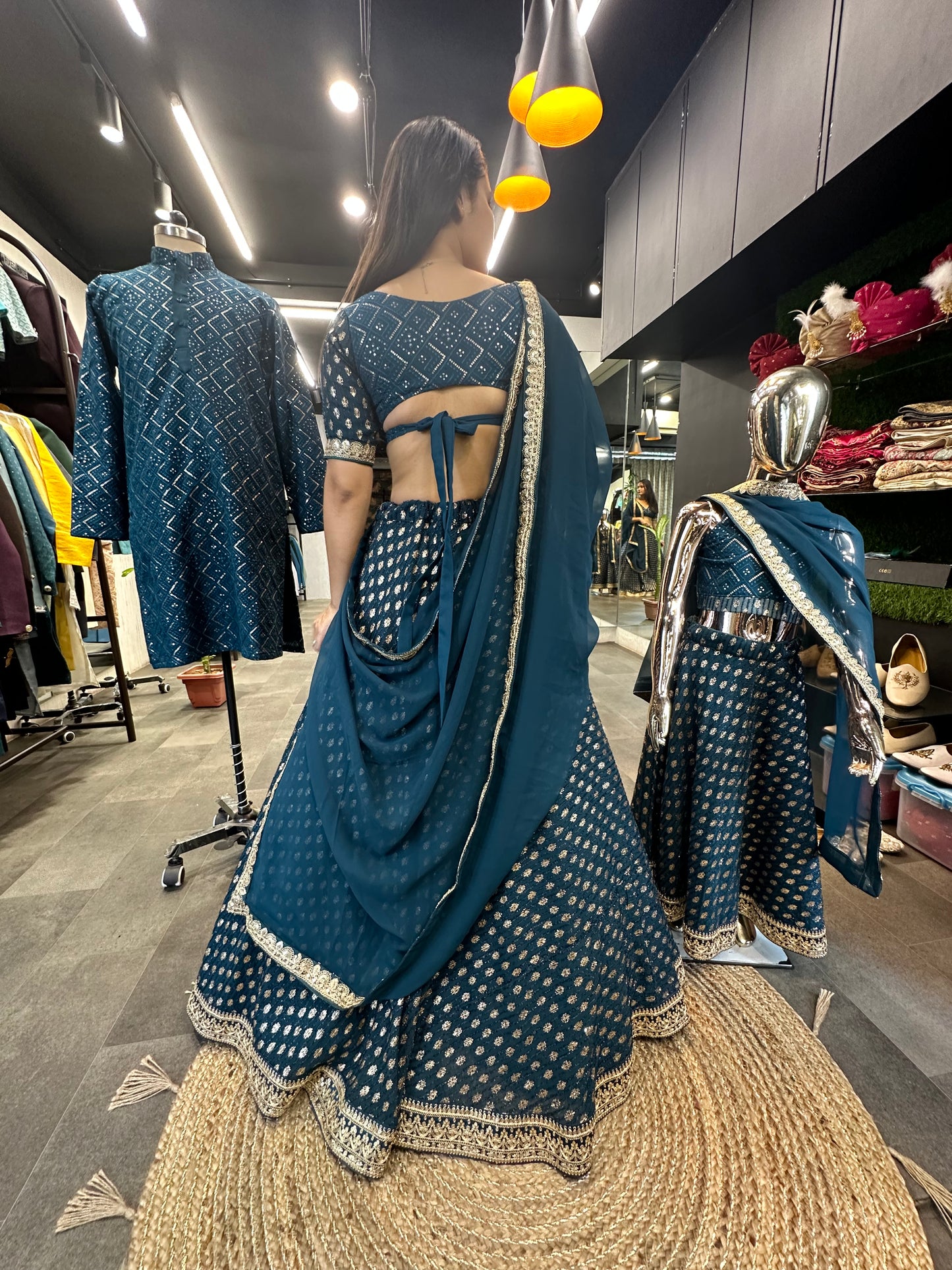 Rama Color Queen Heavy Georgette Foil Fur Full Stitched Lahenga Choli