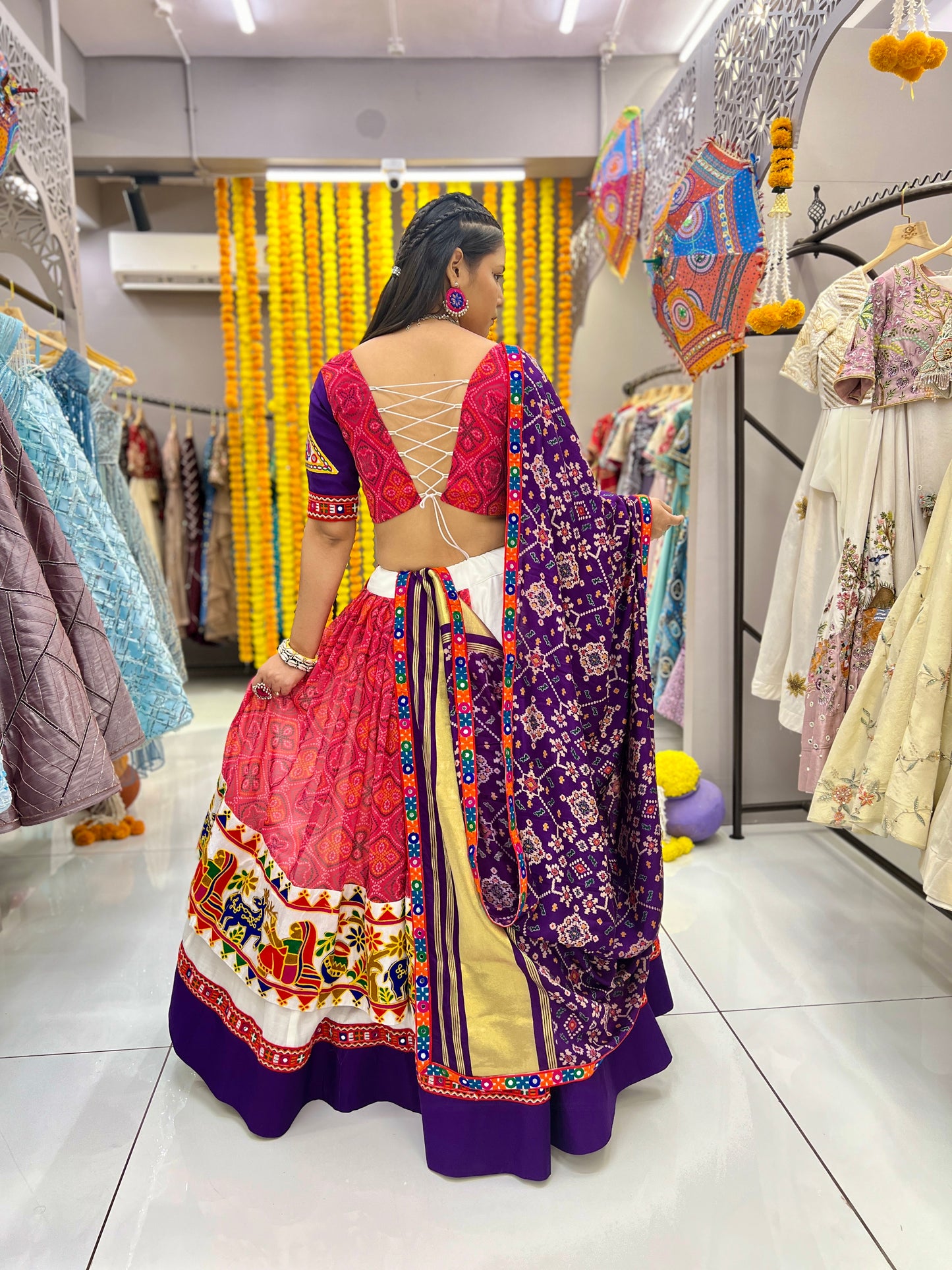 White Hiraniya Maslin Georgette Gamthi Work Lace Lehenga Choli