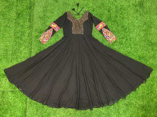 Black Georgette Gamthi Sequence Work Navratri Gown