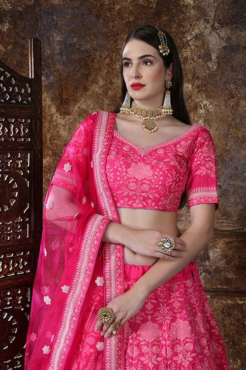 Designer Embroidered Semi Stitched Pink Lehenga Choli
