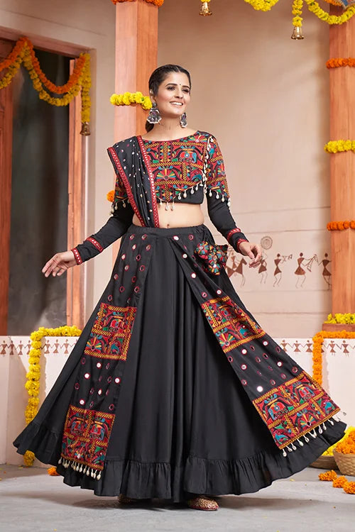 Black Exclusive Embroiered Work Fancy Navratri Lehenga