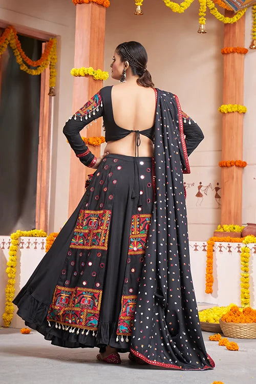 Black Exclusive Embroiered Work Fancy Navratri Lehenga