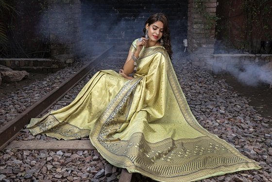 Pista Banarasi Weaving Silk Saree Collection