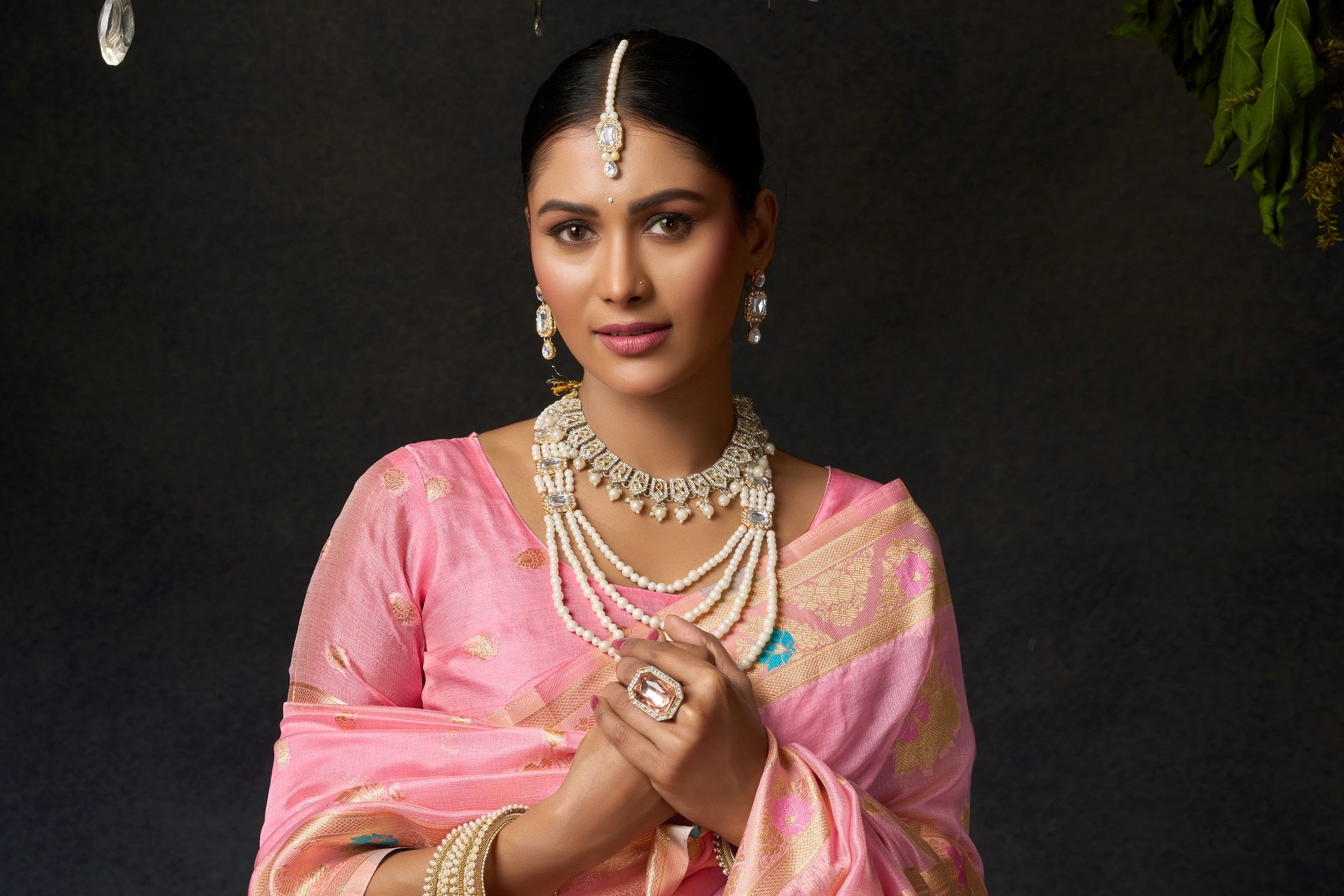 Blossom Pink Woven Banarasi Organza Saree – Designer Wedding Festive Party Wear Saree