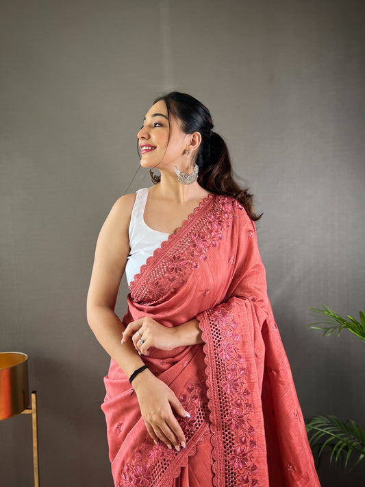 Dark Pink Pure Matka Silk Soft Saree with Motifs and Cutwork Border