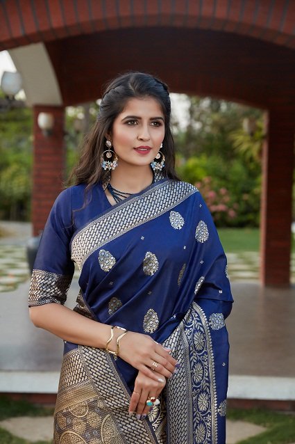 Navy Banarasi Silk Party Wear Traditional Saree