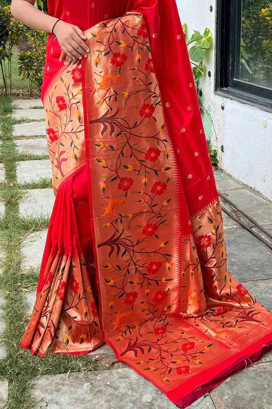 Scarlet Red Paithani Big Border Woven Saree