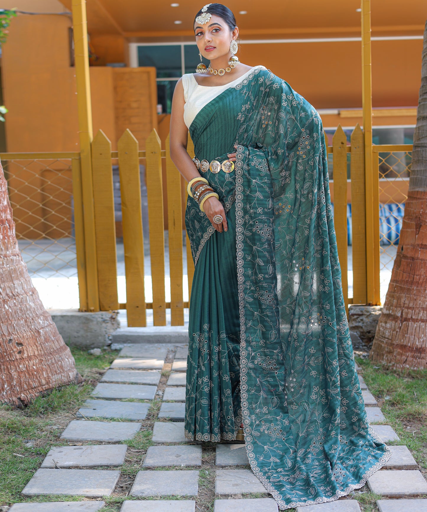 Green Aaisha Tussar Silk Embroidered Saree