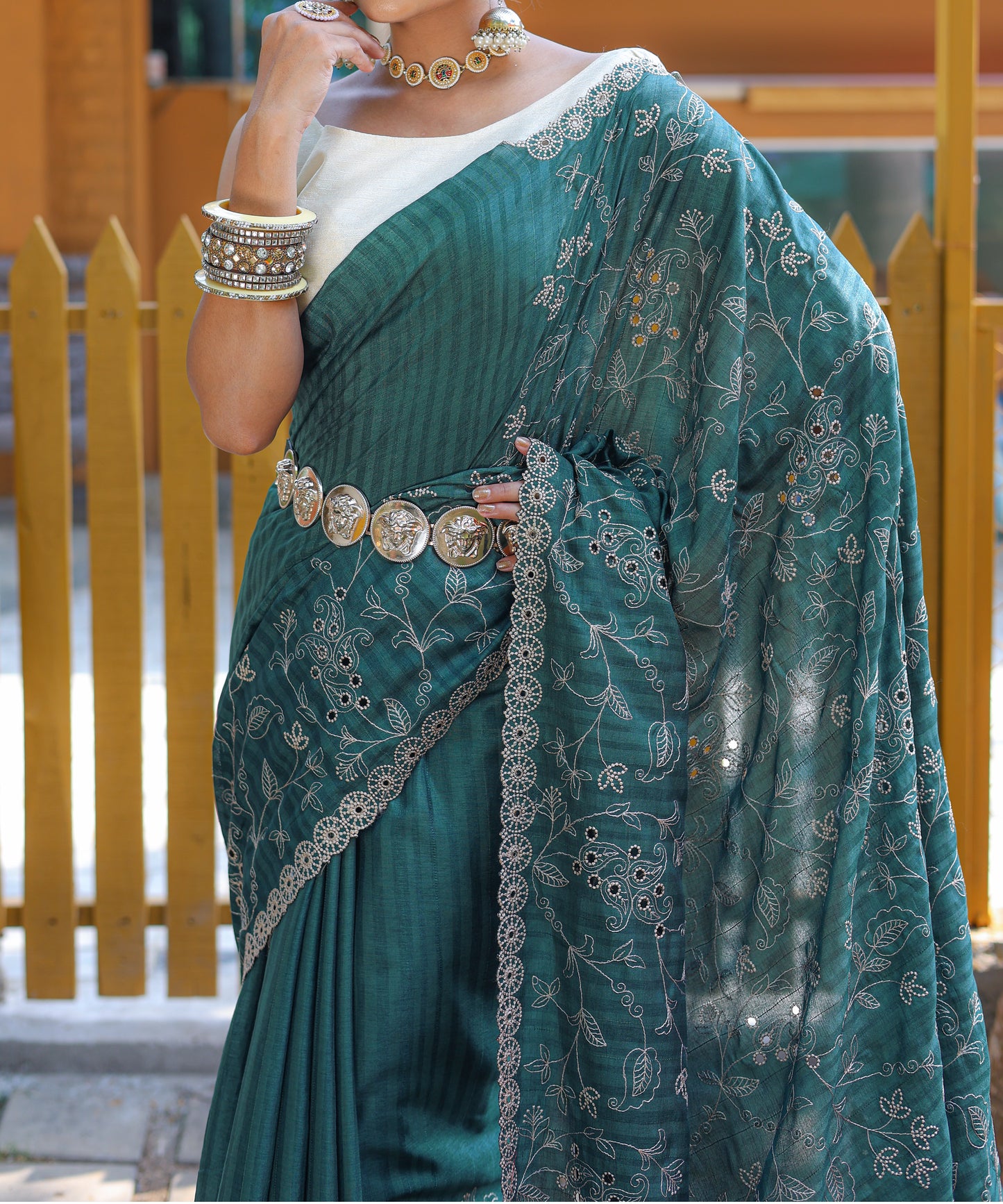 Green Aaisha Tussar Silk Embroidered Saree