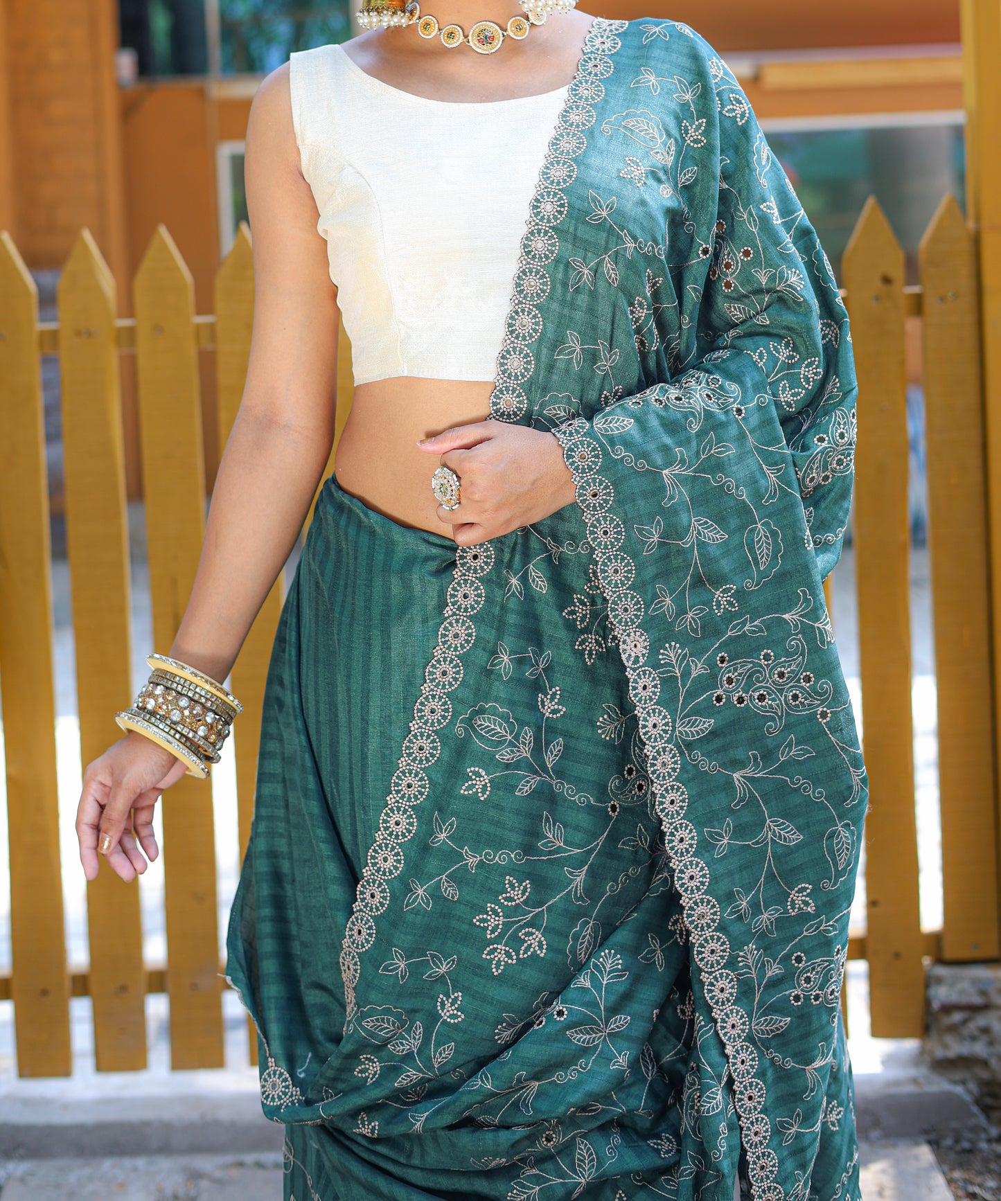 Green Aaisha Tussar Silk Embroidered Saree