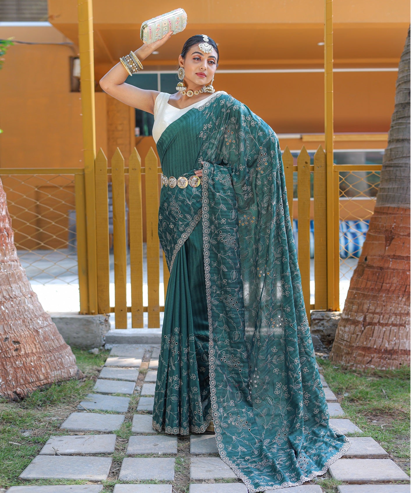 Green Aaisha Tussar Silk Embroidered Saree