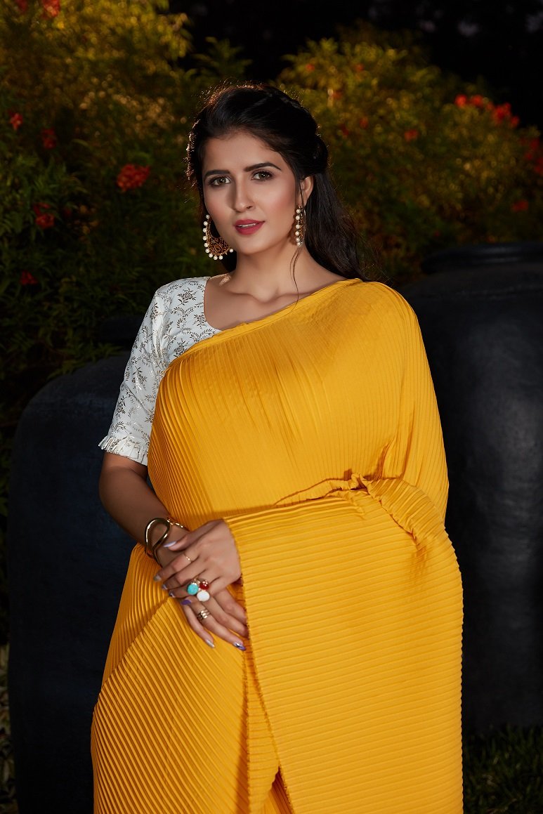 Yellow Color Plitting Work Sarees