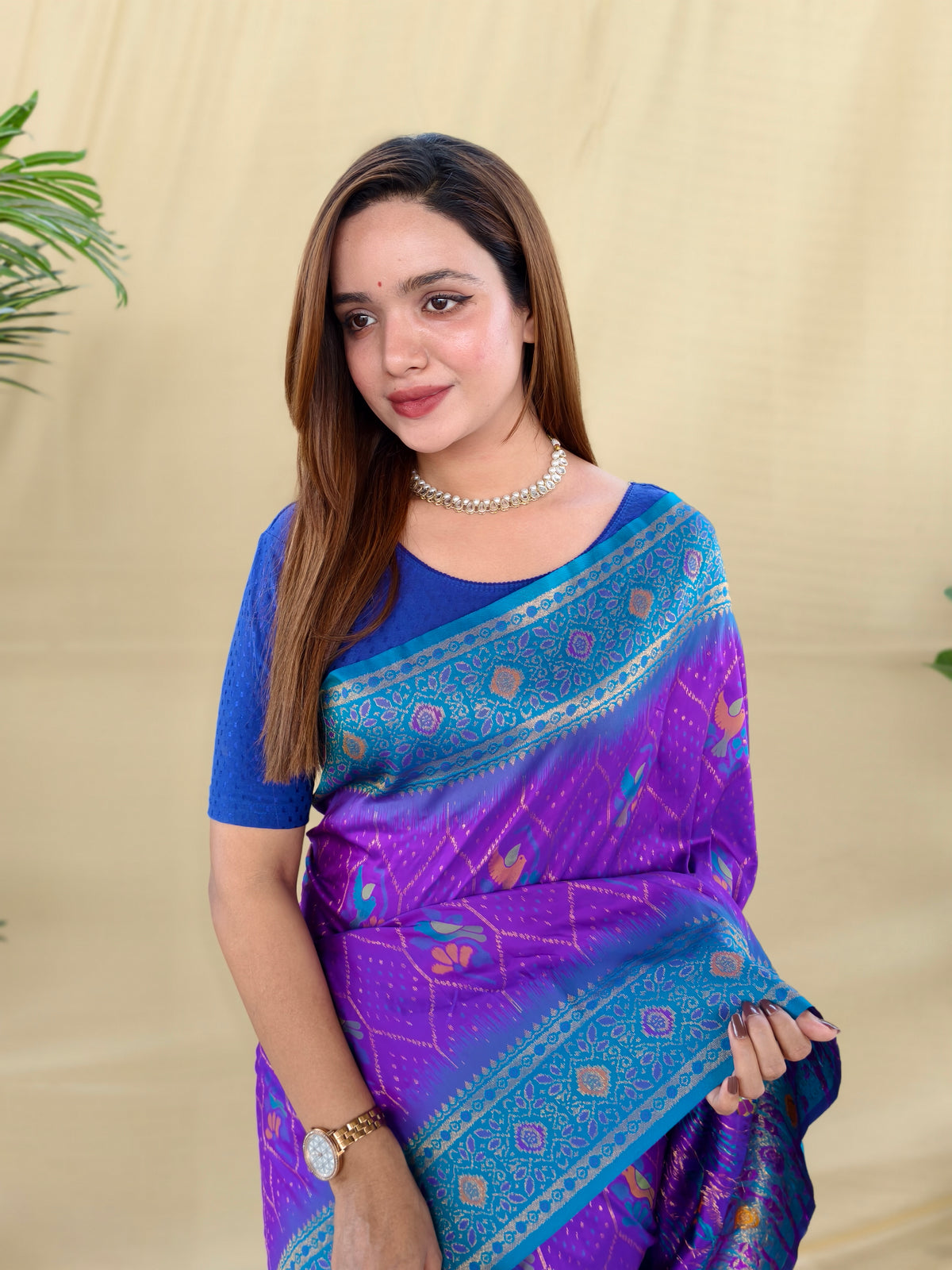 Purple & Royal Blue Silk Paithani Woven Design Saree With Woven Design Border