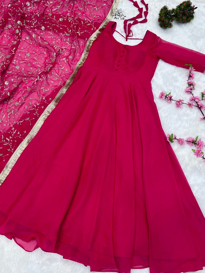 Rani Georgette Gown Duppta Full Set With Pent Ready To Wear