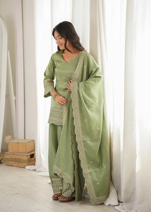 Festive sage green patiala salwar suit with sequin work for Diwali and weddings