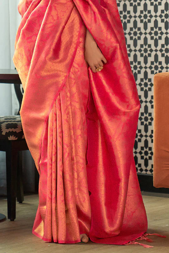 Fire Orange Two Tone Handloom Saree