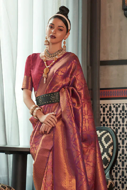 Wine Color Two Tone Handloom Saree