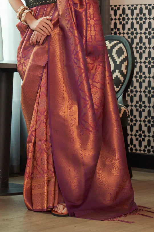 Wine Color Two Tone Handloom Saree