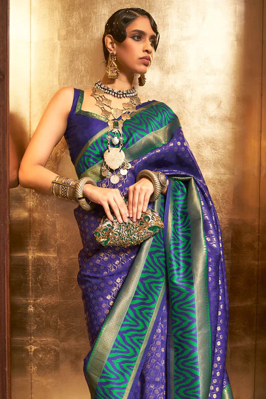 Stylish Purple Colour Handloom Zari Weaving Saree
