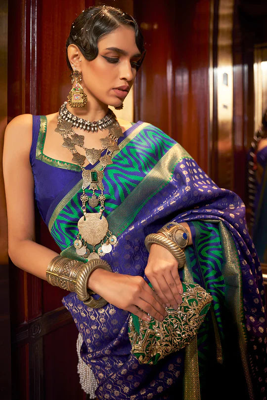 Stylish Purple Colour Handloom Zari Weaving Saree