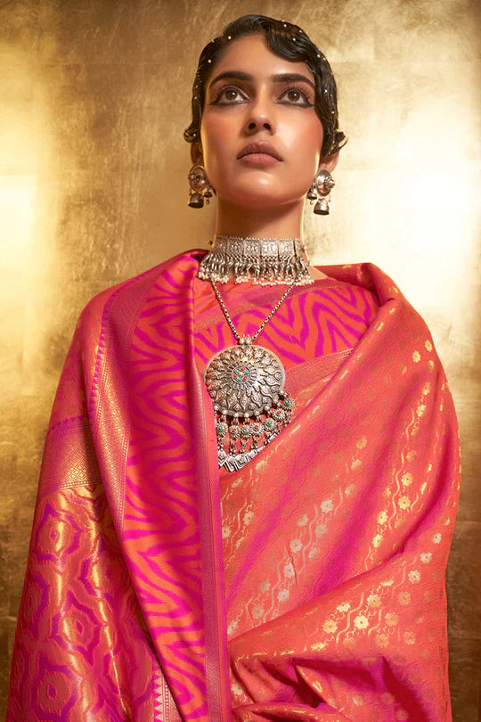 Latest Dark Pink Colour Handloom Zari Weaving Saree