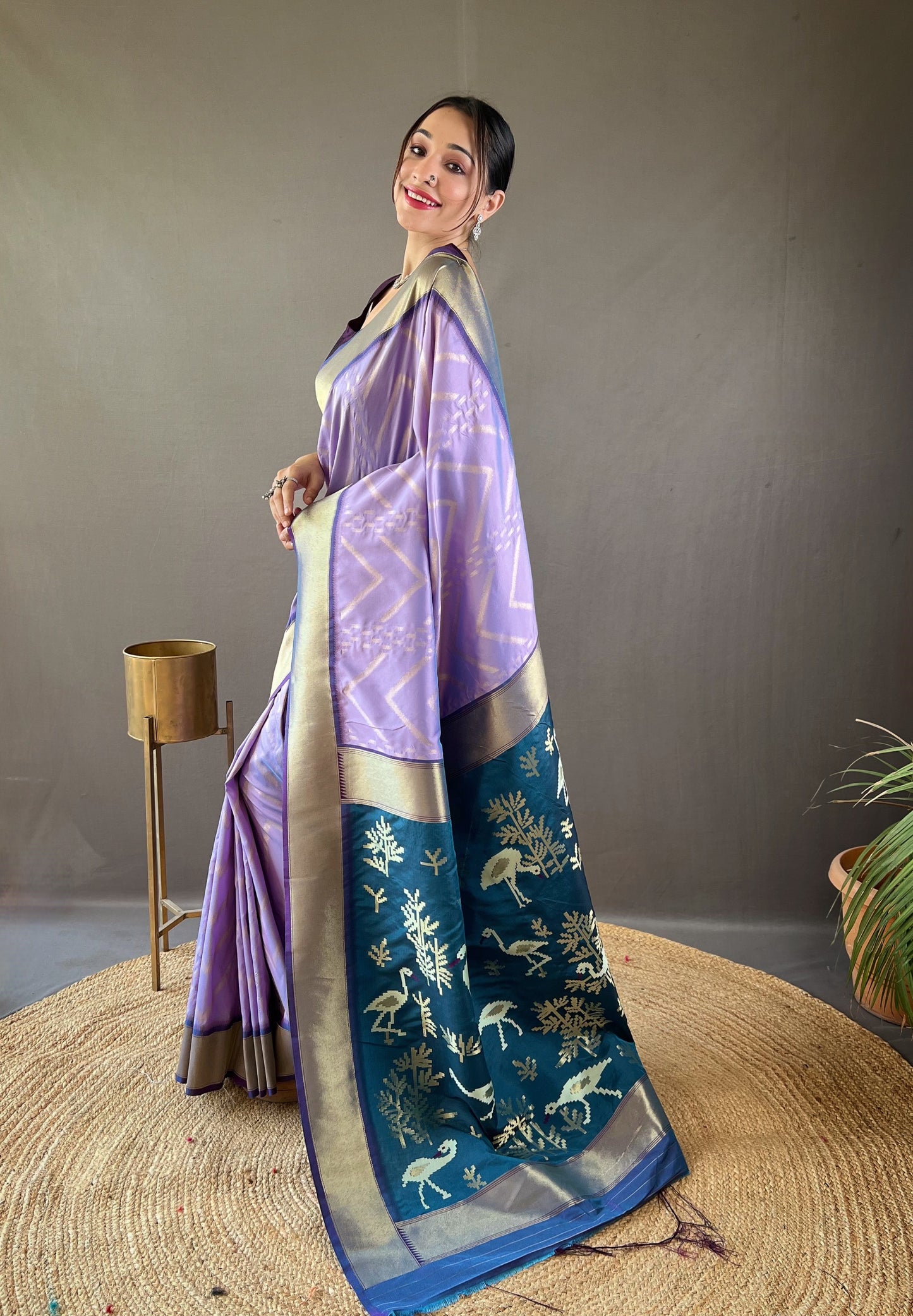 Lavender Zig Zag Viscose Zari Design Soft Banarasi Silk Saree