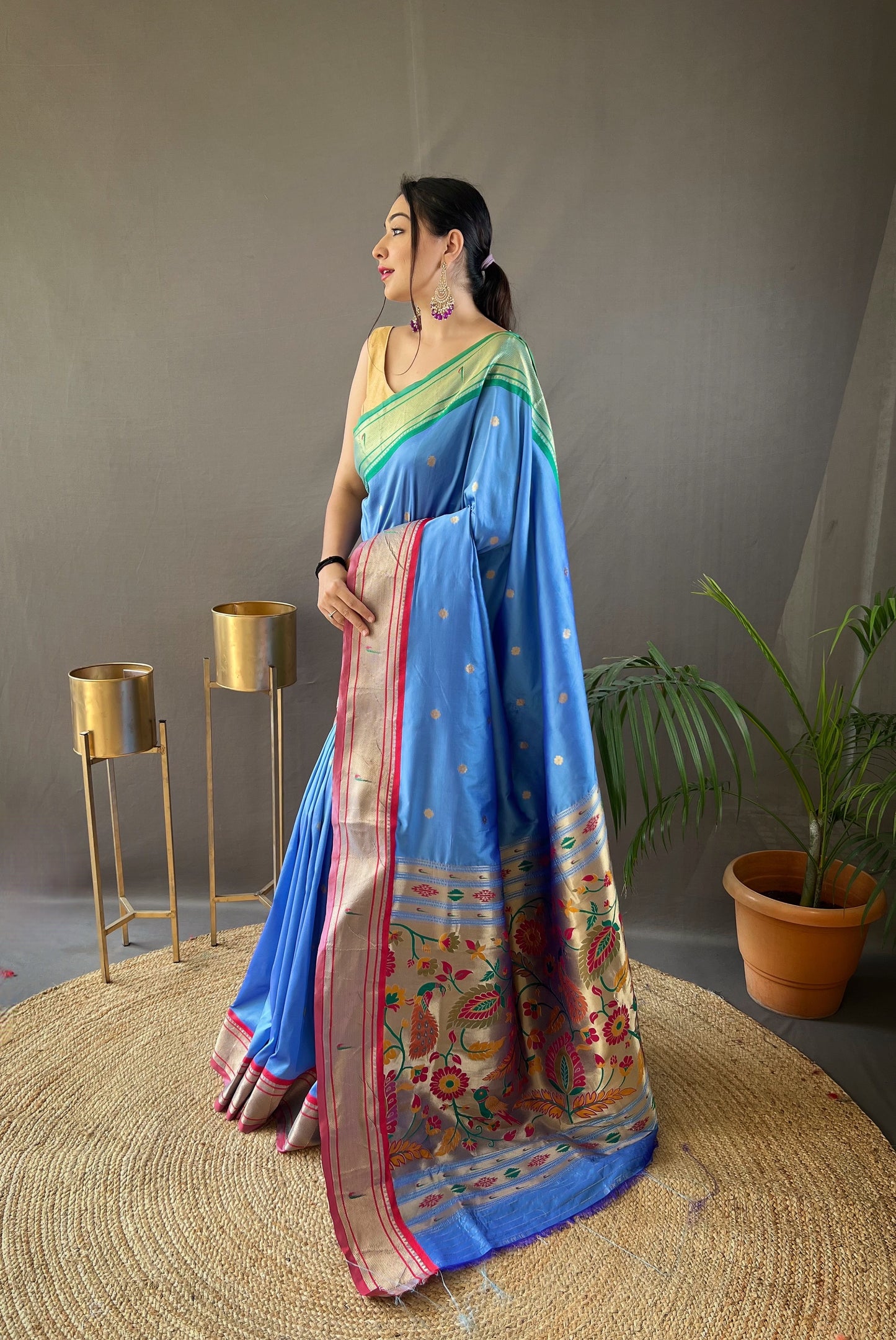 Light Denim Kamal Paithani Silk Woven Saree