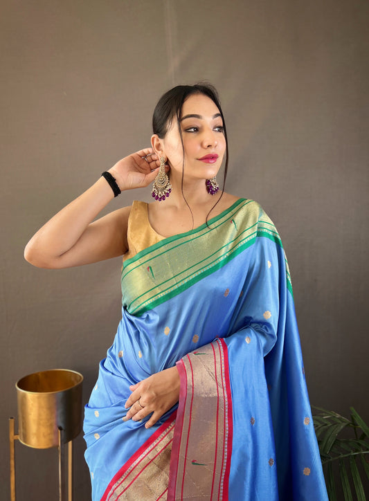 Light Denim Kamal Paithani Silk Woven Saree