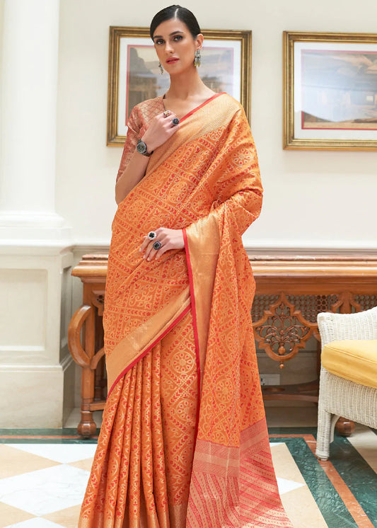 Flame Pea Orange Woven Patola Silk Saree