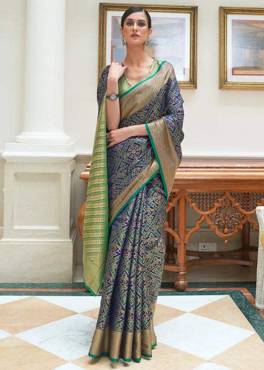 Rhino Blue Woven Patola Silk Saree