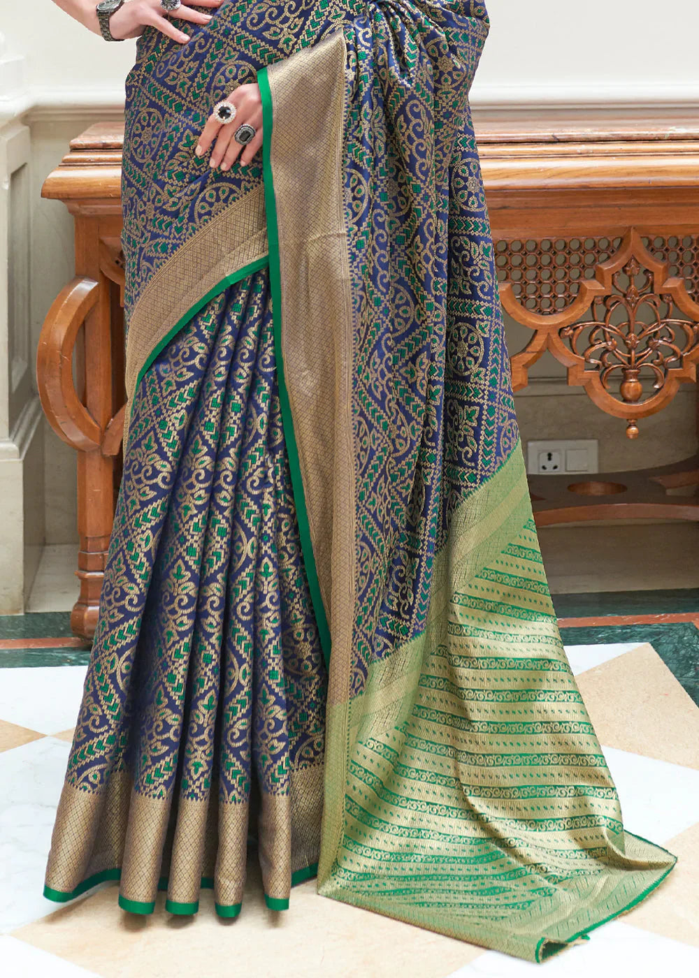 Rhino Blue Woven Patola Silk Saree