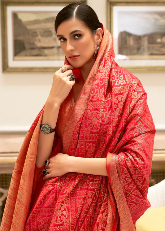 Jasper Red Woven Patola Silk Saree