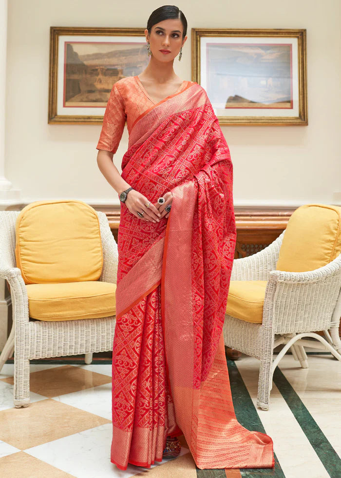 Jasper Red Woven Patola Silk Saree