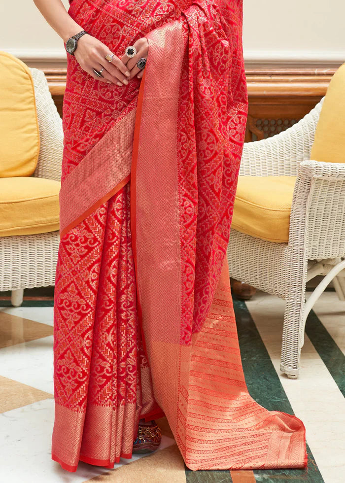 Jasper Red Woven Patola Silk Saree