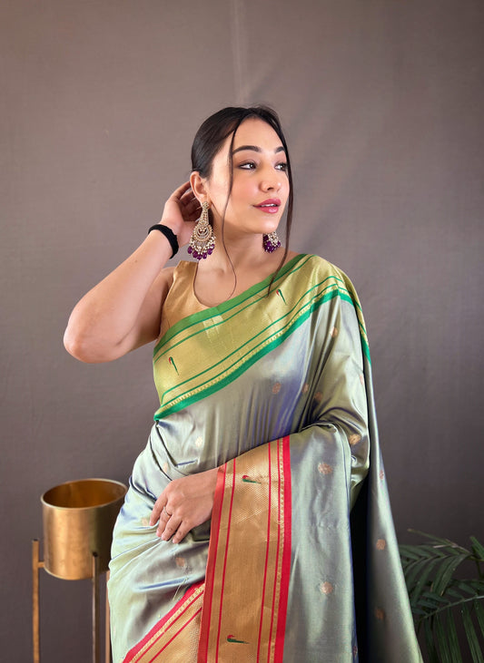 Mehandi Kamal Paithani Silk Woven Saree